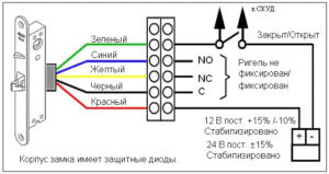 Схема подключения электромеханического устройства на калитку
