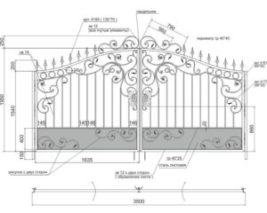 Чертеж ворот с элементами ковки для последующей обшивки профлистом